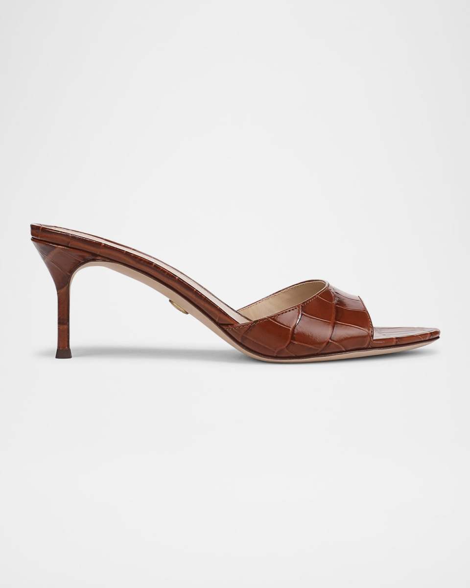 Tia Croc-Embossed Leather Stiletto Mule Sandals